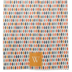 Niedliches Orange Blue Leafy Botanisches Monogramm Duschvorhang