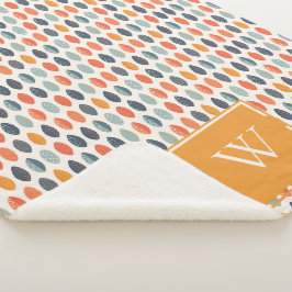 Niedliches Orange Blue Leafy Botanisches Monogramm Sherpadecke