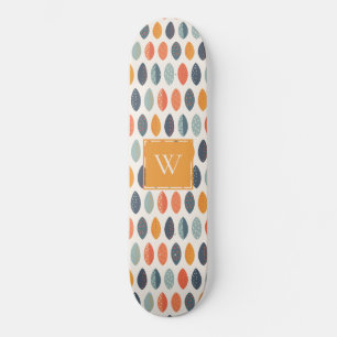 Niedliches Orange Blue Leafy Botanisches Monogramm Skateboard
