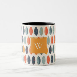 Niedliches Orange Blue Leafy Botanisches Monogramm Zweifarbige Tasse