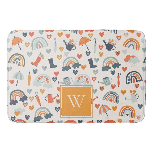 Niedliches Orange Blue Spring Rainbow Clouds Muste Badematte (Vorderseite)