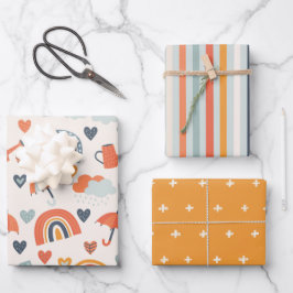 Niedliches Orange Blue Spring Rainbow Clouds Muste Geschenkpapier Set
