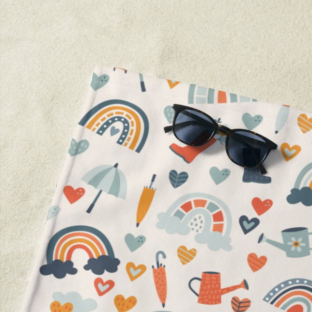 Niedliches Orange Blue Spring Rainbow Clouds Muste Strandtuch (Beispiel)