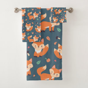 Niedliches Orange Fox Tiermuster Badhandtuch Set