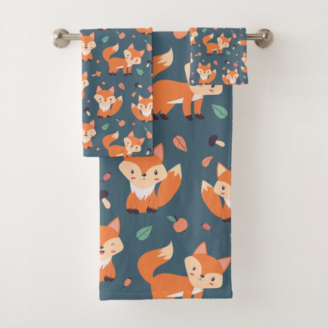 Niedliches Orange Fox Tiermuster Badhandtuch Set (Insitu)