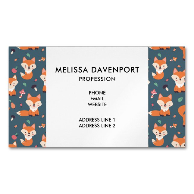 Niedliches Orange Fox Tiermuster Magnetische Visitenkarte (Vorderseite)