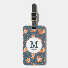 Niedliches Orange Fox Tiermuster Monogramm Gepäckanhänger