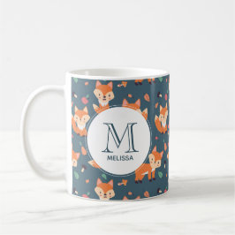 Niedliches Orange Fox Tiermuster Monogramm Kaffeetasse