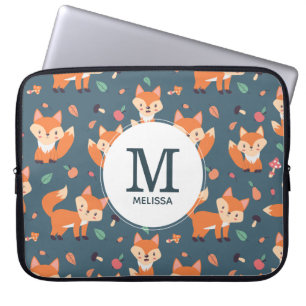 Niedliches Orange Fox Tiermuster Monogramm Laptopschutzhülle