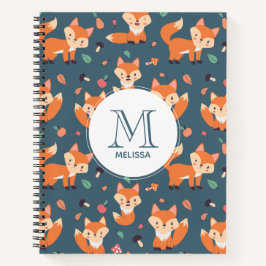 Niedliches Orange Fox Tiermuster Monogramm Notizbuch