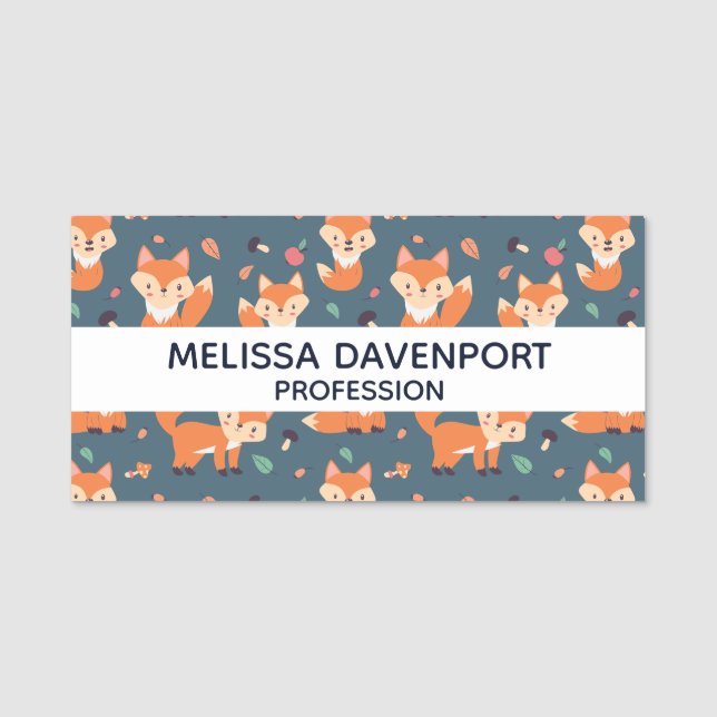 Niedliches Orange Fox Tiermuster Namensschild (Vorderseite)