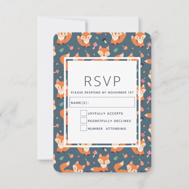 Niedliches Orange Fox Tiermuster RSVP Karte (Vorderseite)