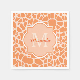 Niedliches orange Giraffen-Druck-Monogramm und Serviette