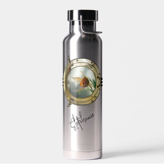 Niedliches Orange Gold Fisch Brass Porthole Trinkflasche (Links)
