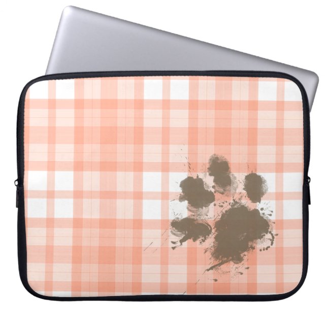 Niedliches orange kariertes; Lustiger Hund Laptopschutzhülle (Vorderseite)