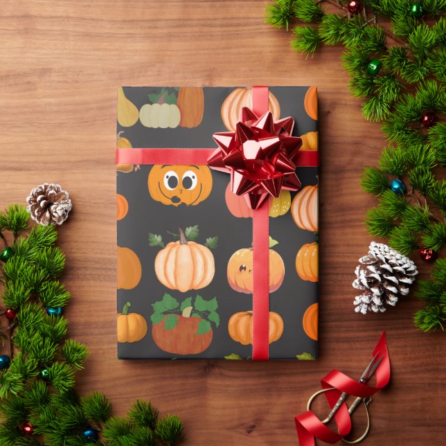 Niedliches Orange Pumpkin Patternpapier Geschenkpapier (Feiertagsgeschenk)
