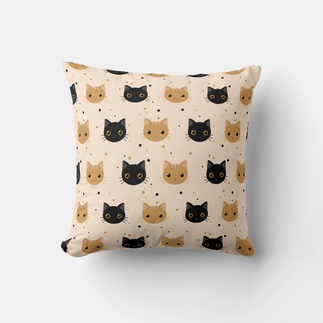 Niedliches Orange- und Schwarz-Halloween-Katzenmus Kissen (Vorderseite)