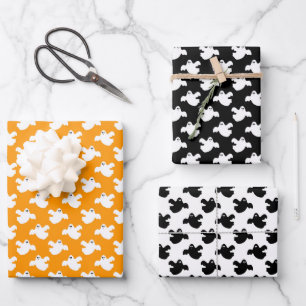 Niedliches Orange und Schwarzes Geist Geschenkpapier Set