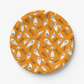 Niedliches Orange- und Weiß-Halloween-Boom Pappteller