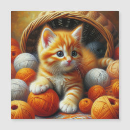 Niedliches Orange- und White Kitten-Spiel im Garn Magnetkarte
