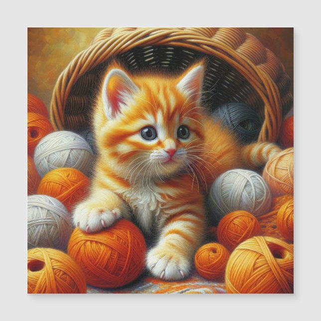 Niedliches Orange- und White Kitten-Spiel im Garn Magnetkarte (Vorderseite)