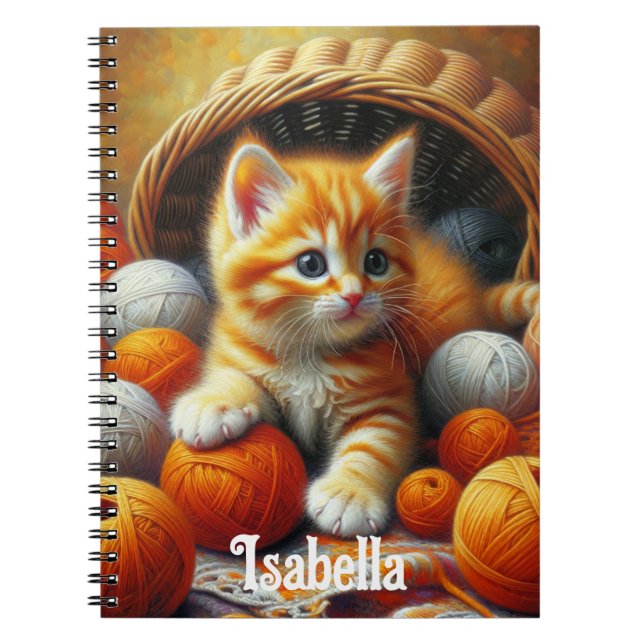 Niedliches Orange- und White Kitten-Spiel im Garn Notizblock (Vorderseite)
