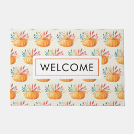 Niedliches Orange Watercolor Pumpkin Pattern Willk Fußmatte