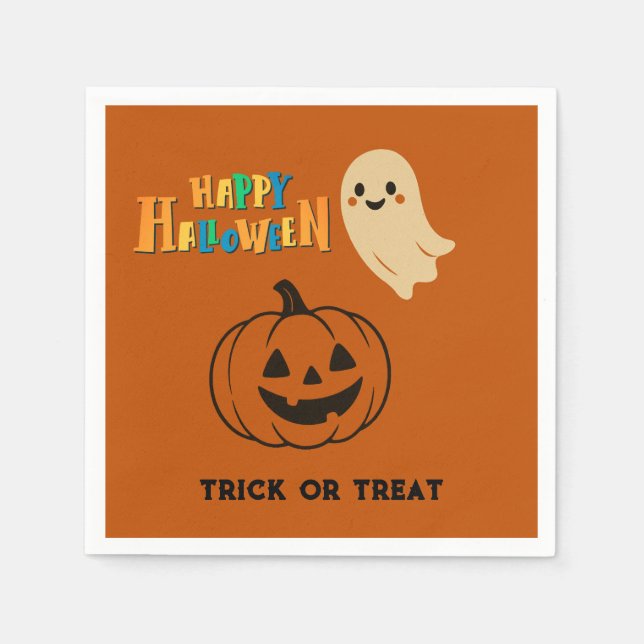 niedliches orangefarbenes Halloween-Party Ghost &  Serviette (Vorderseite)
