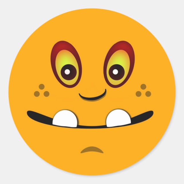 Niedliches Orangefarbenes Monstergesicht mit einem Runder Aufkleber (Vorderseite)
