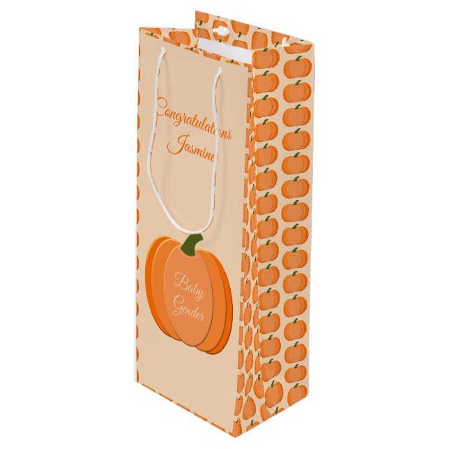 Niedliches Orangengeschlecht - Neutrale Pumpkin-in Geschenktüte Für Weinflaschen (Vorderseite Schrägansicht)