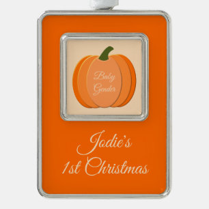 Niedliches Orangengeschlecht Neutraler Pumpkin 1. Rahmen-Ornament Silber