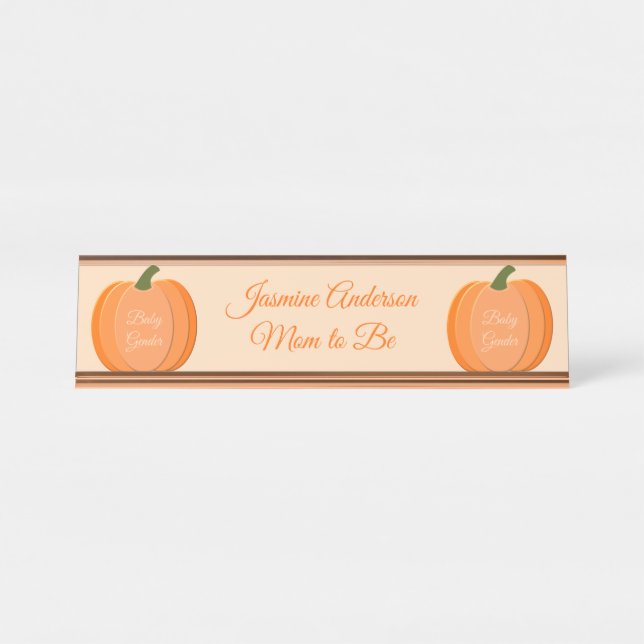 Niedliches Orangengeschlecht - Neutraler Pumpkin Schreibtischnamensplakette (Vorderseite )