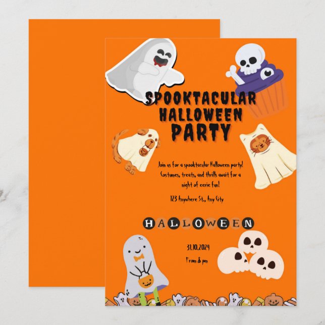 Niedliches Orangenghost-Halloween-Party Einladung (Vorne/Hinten)