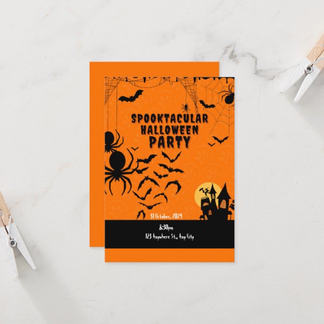 Niedliches Orangenghost-Halloween-Party Einladung (Vorderseite/Rückseite Beispiel)