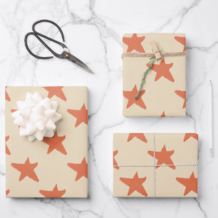 Niedliches Orangensternmuster Geschenkpapier Set