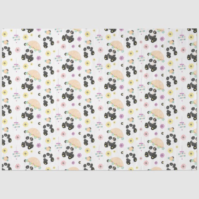 Niedliches Oriental Pandas Muster auf Weiß Seidenpapier (Vorderseite)