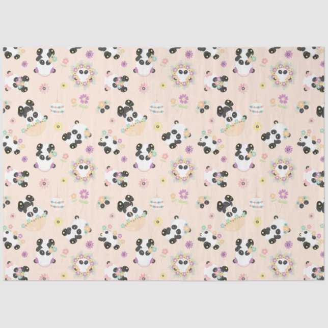 Niedliches Oriental Pandas Muster in Beige Seidenpapier (Vorderseite)