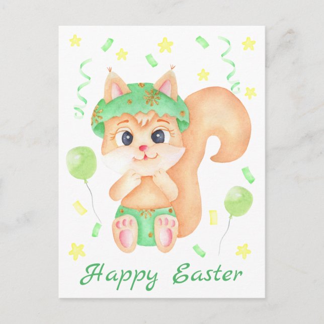 Niedliches Ostereichhörnchen für eine positive Sti Postkarte (Vorderseite)