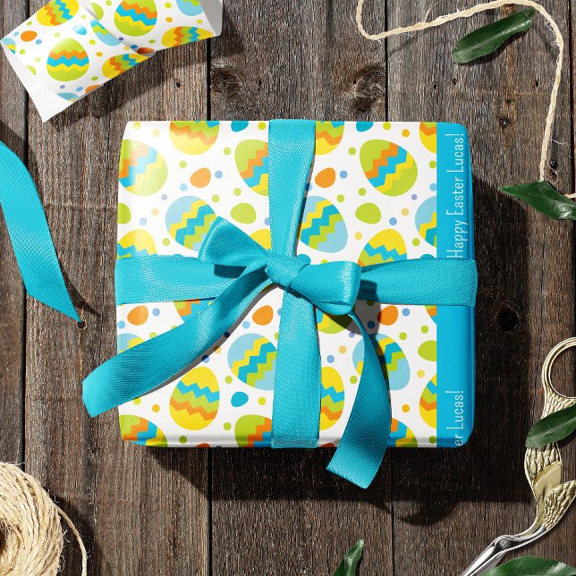 Niedliches Ostereier Muster mit Kid Name Geschenkpapier (Von Creator hochgeladen)