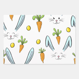 Niedliches Osterhasen-Ei-Karottenmuster-Geschenk Geschenkpapier Set