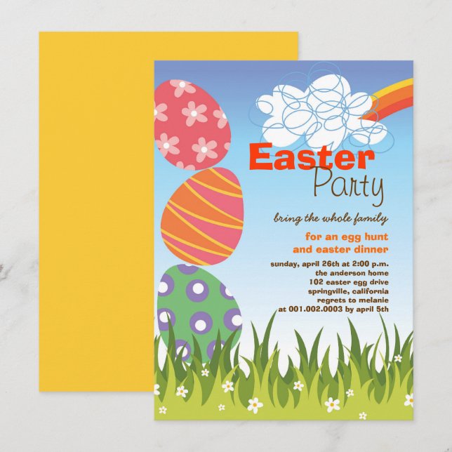 Niedliches Osterhasen-Kaninchen Eggs Einladung (Vorne/Hinten)
