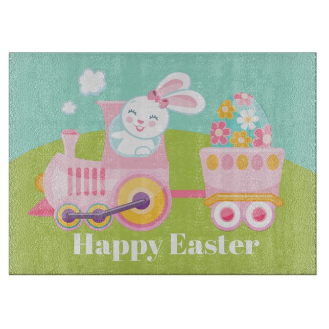 Niedliches Osterhasen-Zug Feiertags-Ausschnitbrett Schneidebrett (Vorderseite)