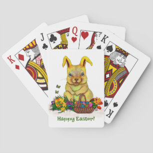 Niedliches Osterkaninchen mit Eiern und Blume Spielkarten