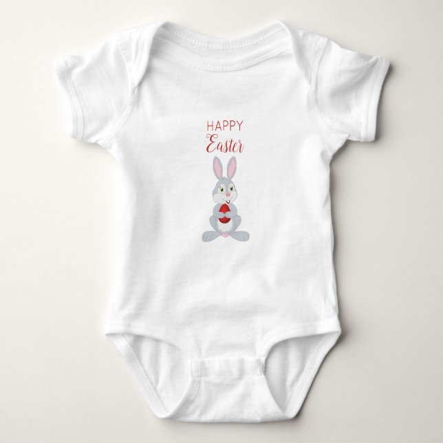 Niedliches Osterkaninchen Rotes Ostereier Baby Strampler (Vorderseite)