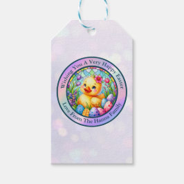 Niedliches Osterküken, Blume und bunte Eier Geschenkanhänger
