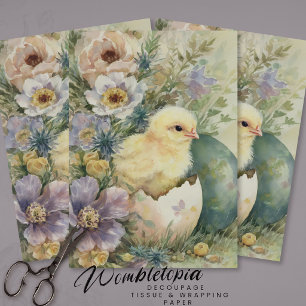 Niedliches Osterküken Frühlingswildblumen Aquarell Seidenpapier