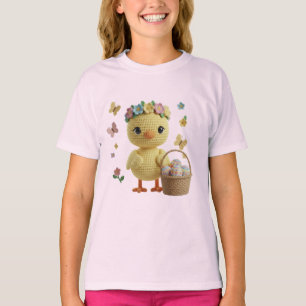 Niedliches Osterküken mit Blumenkrone und Eiern T-Shirt
