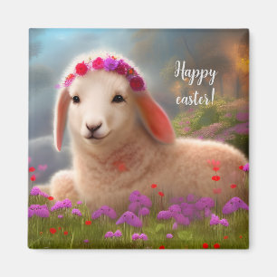 Niedliches Osterlamm mit Blumen - Ostern Magnet