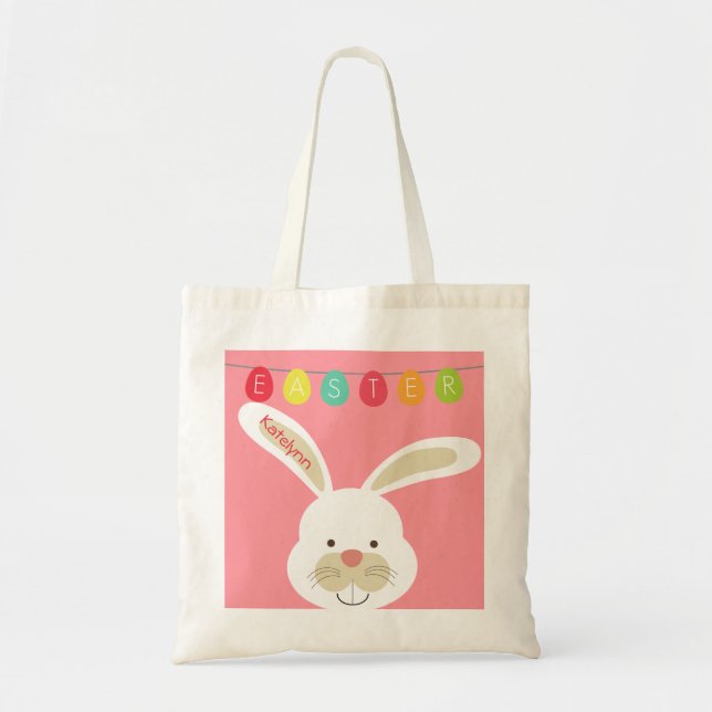 Niedliches Ostern-Kaninchen-personalisierte Tragetasche (Vorne)