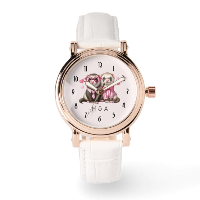 Niedliches Otter Couple in Liebe Armbanduhr (Vorderseite)